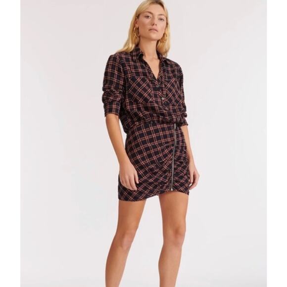 Veronica Beard Karen Asymmetrical Plaid Flannel Shirt Mini Zipper Dress Size 4 - Picture 1 of 10
